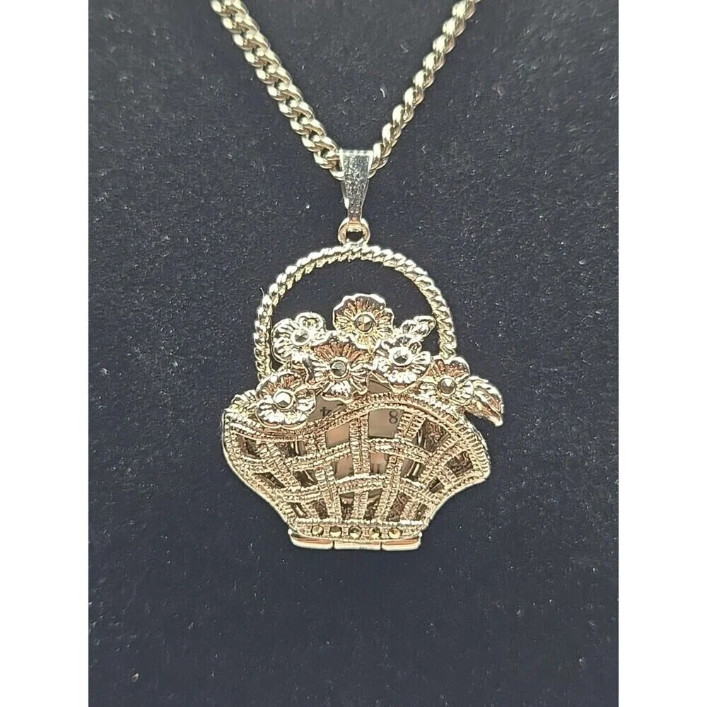 Xanadu Flower Basket Silver Tone Pendant Necklace Watch Quartz New Battery Rare